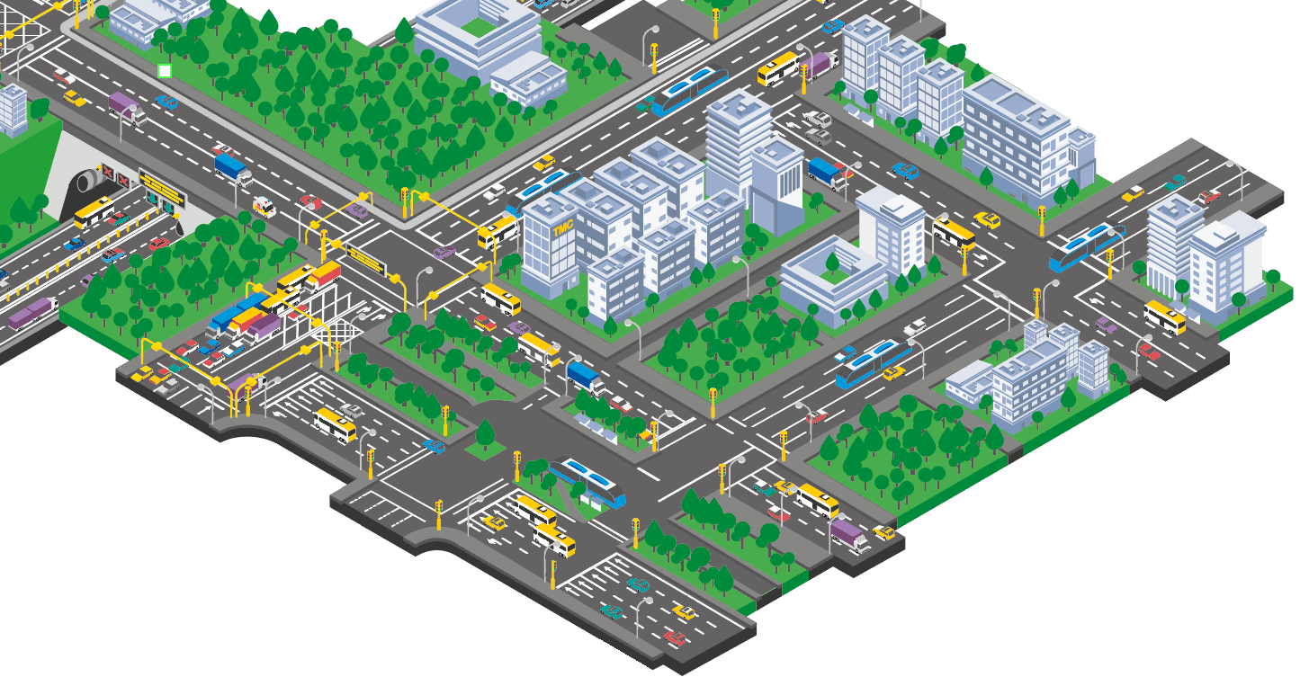 Kartenansicht einer Stadtsimulation